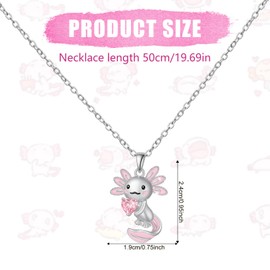 Mikovivi Cute Axolotl Necklace for Women, Alloy Salamander Pink Crystal Pendant Necklace Trendy Animal Jewelry Accessories for Birthday Christmas Graduation Gift