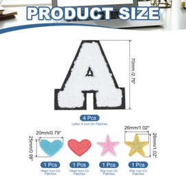 PATIKIL Iron on Letters, 4 Pack Iron-on/Sew-on A Letter Patches Alphabet Cloth Patch with Heart Star Patch for Team Costume Decoration Clothes Hat Jeans DIY
