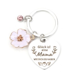 Stainless Steel Keyring with Floral Design and Red Rose Quartz Pendant, Gifts for Women, Birthday Gift for Women, Small Gifts, Birthday Gift, Girlfriend, Gifts for Girlfriend, silver