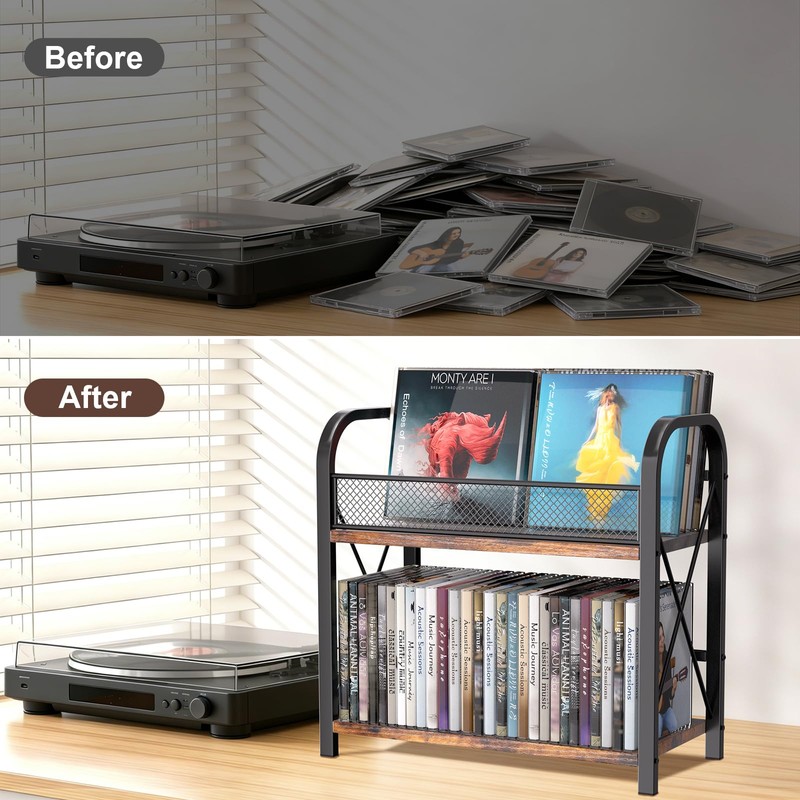 CILXGQLN 2-Tier CD Storage, Wood CD Holder, Compact CD Organizer