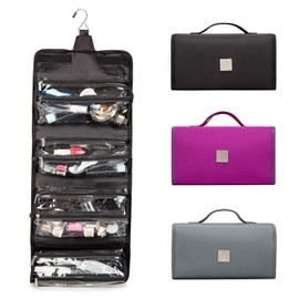 ROYALFAIR Hanging Toiletry Bag 4-in-1 Roll-Up Make Up Organizer and Travel Bag - 4 Removable Carry On Pouches Unisex Cosmetic Bags (Black)