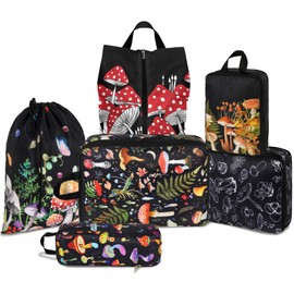 6 Pcs Compression Packing Cubes Waterproof Suitcase Travel Bag Luggage Backpack Organizer Travel Cubes for Packing-Black Mushroom