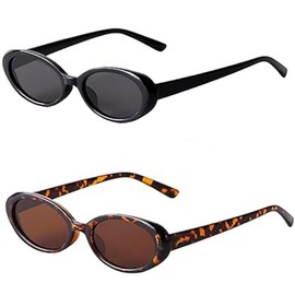 KiBlithemor Vintage Oval Sonnenbrille, 2 Stück 90er Retro Sonnenbrillen, Vintage Katzenauge Sonnenbrille für Damen Reisen Geschenke