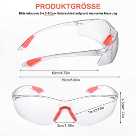 Partideal Pack of 12 Transparent Eye Protection Glasses, Rubber Nose Safety Glasses, Safety Glasses, Safety Glasses, Transparent with Rubber Insert on Nose and Ears, for Work, Personal Protection