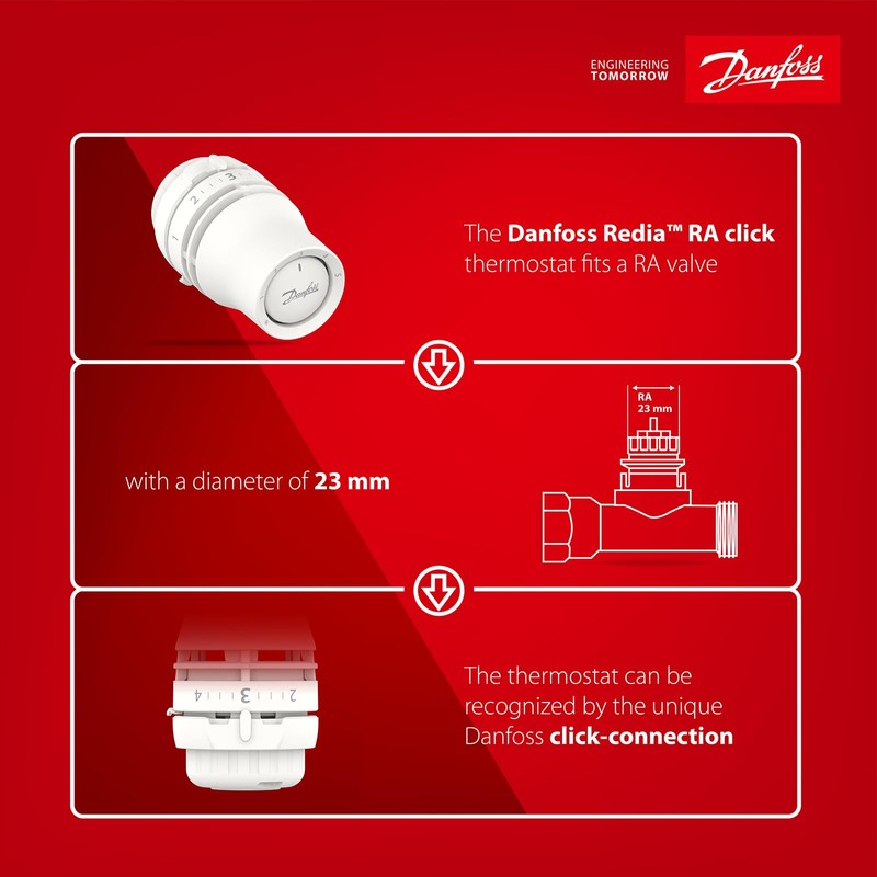 Danfoss Redia Ra Click, Thermostatic Radiator Valve With Liquid-Filled Thermostatic