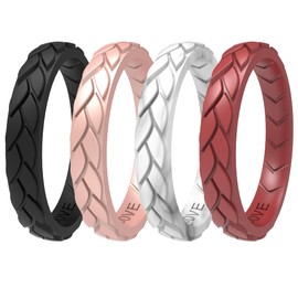 icooci 10/6/4 Packs Silicone Rings for Women - Women's Thin and Stackable Wedding Bands - Rubber Engagement Rings - Scattered Leaves Collection,Size 07