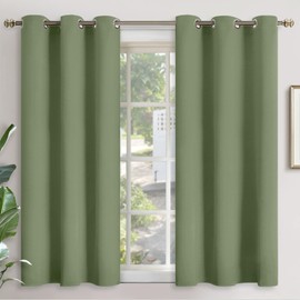 YoungsTex Olive Green Blackout Curtains 40 Inch Length for Kitchen Cafe Window - Short Thermal Insulated Drapes with Grommet Room Darkening for Bedroom Bathroom, 2 Panels, 42 x 40 Inch