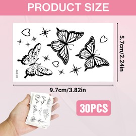 OIHCAZ 30 Sheets Temporary Tattoos for adults, Fake Tattoos Set Letters Butterflies & Floral Patterns Waterproof Realistic & Long-lasting Tattoo Stickers for Body Arms shoulders Collarbones & Other