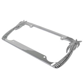 BDK Chrome Plated Rust-Proof Die-Cast Stainless Metal License Plate Frame/Holder Universal Size - Island Vibes/Palm Trees (Pack of 2)