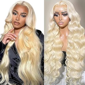 Hxxcoup Human Hair Wig Body Wave 13 x 4 Lace Front #613 Blonde Real Hair Wig Women's Glueless Wear and Go Blenched Knots with Baby Hair for Woman Minimal Smell 24 Inches (51.8 cm)