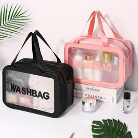 Dual-Sided Mesh Swimming & Travel Wash Bag - PVC Transparent Waterproof Pouch Mesh Pink[NF575]