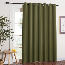 NICETOWN Window Treatment Sliding Door Curtain - Thermal Insulated Wide Width Solid Blackout Patio Glass Door Drape, Extra Wide Draperies (Olive Green, 100 inches Wide x 84 inches Long)