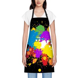 Smooffly Colourful Bright ink Splat Grunge Apron,Adjustable Neck Bib Apron for Men Women,Suitable for Kitchen Cooking Waitress Chef Apron