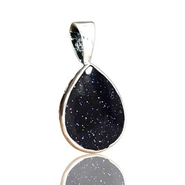 Solid 925 Sterling Silver Pendant for Men Women, Pear Gemstone Unique Handcrafted September Birthstone Pendant (blue-sunstone)