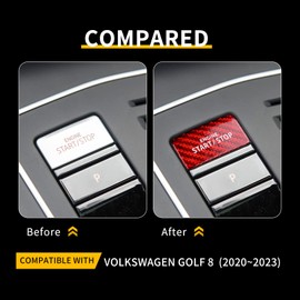 KUNGKIC Carbon Fibre Car Engine Start Stop Switch Ignition Switch Button Sticker Interior Trim Protection Function Compatible with Volkswagen VW Golf 8 2020 2021 2022 2023 Accessories (Red)