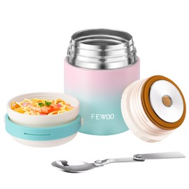 Soup Flask, 400ml Vacuum Insulated Food Jar for Hot Cold Food, Leak Proof Soup Containers for Kids and Adults (Blue-Pink-Blue)