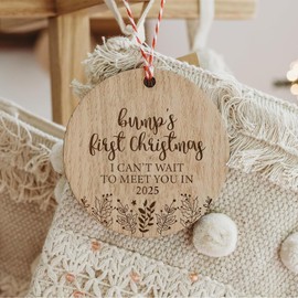 Bump's First Christmas Wooden Christmas Tree Ornament Decoration Bauble - Pregnancy Gift Keepsake for Grandma & Grandad or Mummy & Daddy 2024