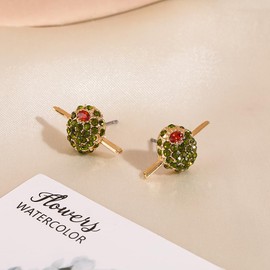 Firopia Olive Stud Earrings for Women | Mini Green Olive Rhinestone Earrings | Martini Jewelry Gift for Her Birthday
