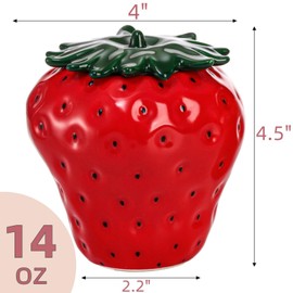 Tlence 2 Pack Ceramic Strawberry Jars, Strawberry Shaped Canisters With Lids, Unique Multifunction Tea Storage Tin, Farmhouse Food Container for Sugar Biscuit, Strawberry Decor for Home, Red Pink