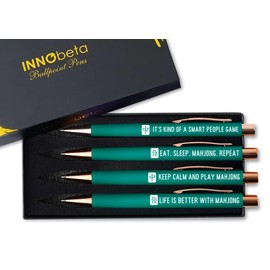InnoBeta Mahjong Gifts for Women/Men, Funny Gifts for Mahjong Lovers, Ballpoint Pen Set of 4, Perfect for Birthday & Christmas