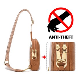 INICAT Sling Bag for Women Touchscreen Small Crossbody Cell Phone Purse Fanny Pack(Brown Light)