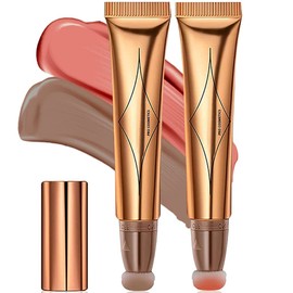 Contour Beauty Wand, Liquid Highlighter and Bronzer Stick, Natural Cream Bronzer Stick with Cushion Applicator, Lightweight Blendable Liquid Contour Matte Finish(1# / 2#)
