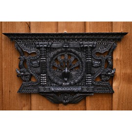 Himalayan Craft Solid Wooden Window Frame 13.5 IN Peacock Ankhi Jhyal Nepalese Antique Architectural Excellence Wall Sculpture Vintage For Wall Hanging - Handcrafted From World Heritage, Nepal