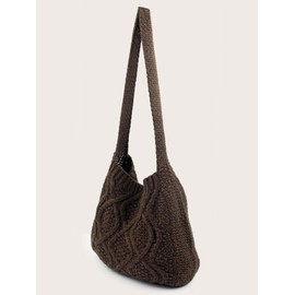 Verdusa Women's Crochet Shoulder HandBags Hobo Knitted Tote Bag Shopping Bags Coffee Brown one-size