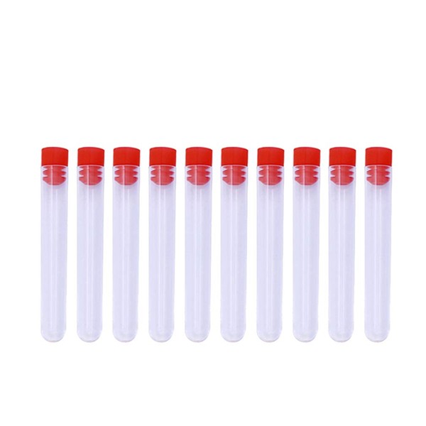 HEALLILY Sewing Needles Pipe Storage Tube Transparent Plastic Tube Beads Organizer Container Bottles with Red Cap Pack of 10