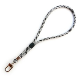 trage.band® Short Adjustable Wrist Strap with Carabiner Hook, Black/White