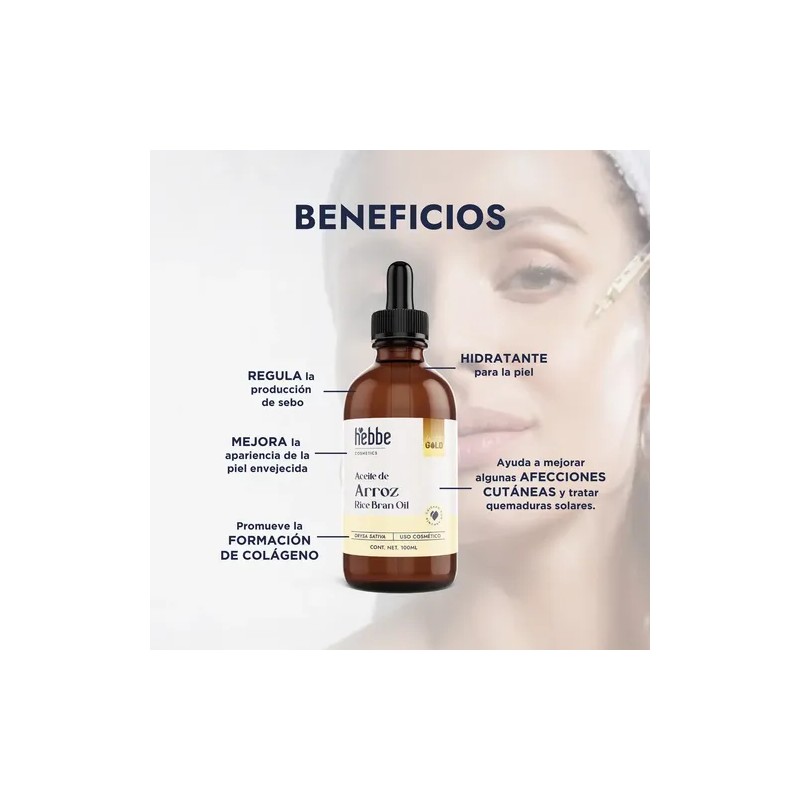 Aceite Puro Arroz Hebbe Cosmetics 100ml Hidratante Hipoalergénico Piel Sensible