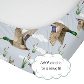 HawSkgFub Duck Hunting Mallard Hunter Fitted Standard Crib Sheet for Baby Boy, Wild Animal Bird Reeds Blue Toddler Mattress Cover, Soft Breathable Stretchy Nursery Bed Sheets Decor Kids Gift 52" x 28"