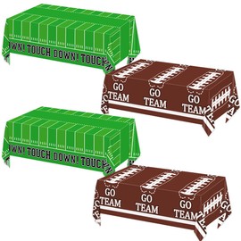 4pcs Football Tablecloth Football Party Decorations Brown Go Team Tablecloth Green Touchdown Table Cover Disposable Plastic Football Tablecloth for Football Birthday Party Decoration 54*108Inch