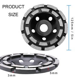 KEWAYO Double Row Diamond Cup - Surface Grinding Wheel, 5 Inch Heavy Duty Turbo Row Segment Grinder Disc Tool for Angle Grinder Polishing and Cleaning Stone/Cement/Marble/Rock/Concrete
