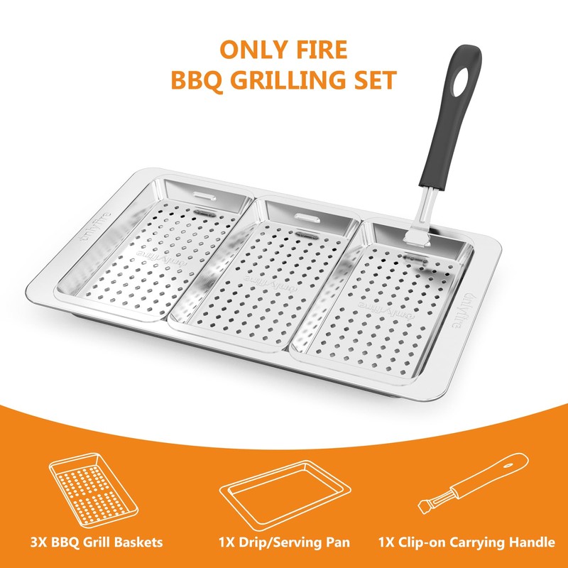 Onlyfire Grill Basket Set, 5PCS Stainless Steel Grill Pan -