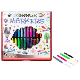 Gift Idee® 20 Marker Pens Set for Kids – Fine Tip Drawing Markers with 6 Metallic Pens – Fun & Educational Art Supplies – Birthday Gift for Boys & Girls Ages 3+ – Washable & Non-Toxic