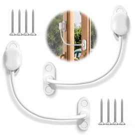 Bwintech Pack of 5 White Keyless Window Restrictor, UPVC Window Security Cable Lock, Limits Open Spaces to Keep Children Safe and Prevent Injuries and Theft