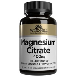 Windmill Natural Vitamins Magnesium Citrate 400 mg, Immune Support, Supports Muscle Recovery, Supports Healthy Heart, 60 Count, 30 Servings