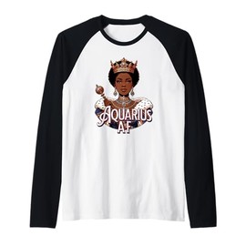 Aquarius AF Vibes Queen Energy Zodiac Crown Afro Regal Raglan Baseball Tee