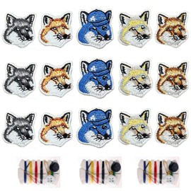 Samcos Embroidery Patch, Fox Little, Iron Patch, Set of 15, Cool, Cartoon Fox Head, Embroidery Pattern, Fashion, Cute, Fashion, Individuality, Various Design, DIY Decoration, Patches, Accessories,