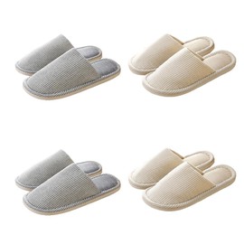 Teceyfeet Slippers for Men and Women, 4 Pairs Slippers, Winter Unisex Guest Slippers, Warm Slippers, Washable Slippers, Terry Towelling Slippers, Hotel Slippers, Bath Mules, 2 grey L XL and 2 beige S