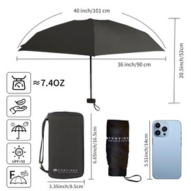 Compact Mini Windproof Travel Umbrella-UPF 50+ Sun & Rain Protection, Small Folding Design Fits in Pocket or Purse, Lightweight Portable with Case for Women, Men & Kids (Black)