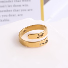 DANSOAN Just Breathe Just Breathe Ring Hope Rings Just Breathe Adjustable Ring Personality Encouragement Gift for Women Friendship Gift Jewelry Wrap Open Spiral Stainless Steel Ring Ring for Women,