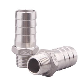 DERNORD Stainless Steel 1" Hose Barb x 1/2" NPT Male - Home Brew Pipe Fitting Pack of 2