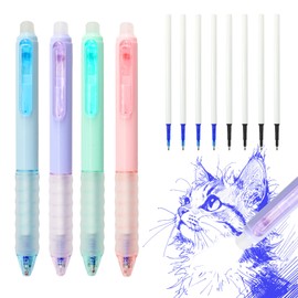 Scettar 4 Sticks 0.5 mm Erasable Ballpoint Pen with 8 Sticks Refill (4 Blue + 4 Black), Colourful Erasable Gel Pen, Rollerball Pen Erasable, Erasable Gel Pens for School Supplies Students