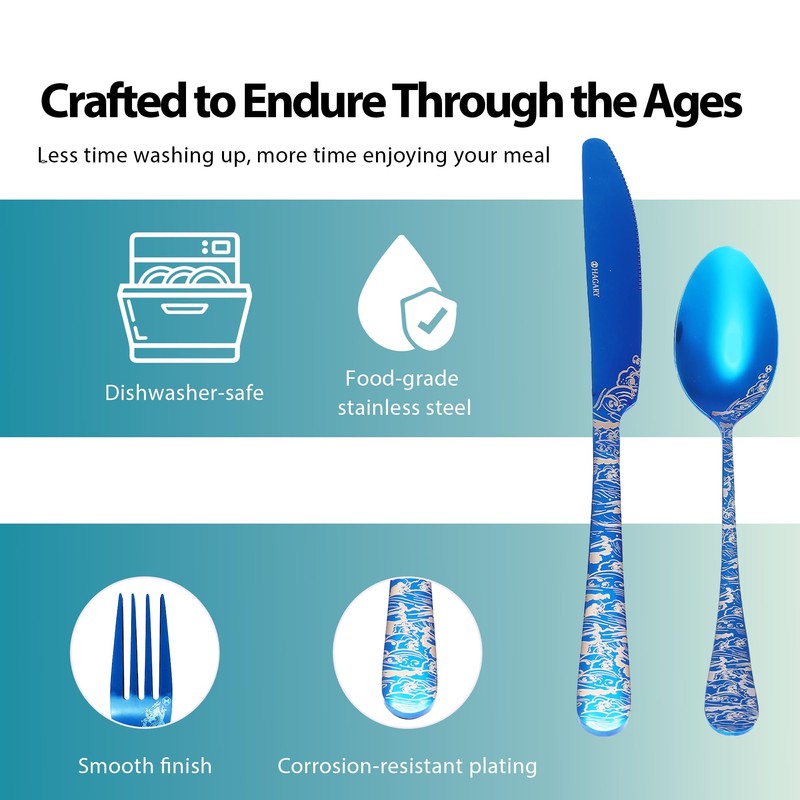 Blue Wave Cutlery Set 20 Pieces Stainless Steel Flatware Set