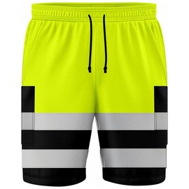 LUXFAB Hi Vis Combat Shorts, 2 Side Pockets, 2 Thigh Cargo Pockets High Visibility HI VIS Fleece Shorts HIGH Visibility Reflective Tape Work Bottoms (UK, Alpha, M, Regular, Regular, Yellow - 2 Tone)