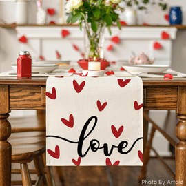 Artoid Mode White Love Valentine's Table Runner, Seasonal Anniversary Kitchen Dining Table Decoration for Home Party 13x48 Inch