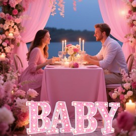Pooqla Baby Marquee Light Up Letter Set, Pink Glitter Letter Sign for Girl Baby Shower Decoration, LED Light Up Letters for Gender Reveal Birthday Wedding Girls Room Valentines Day Table Wall Decor