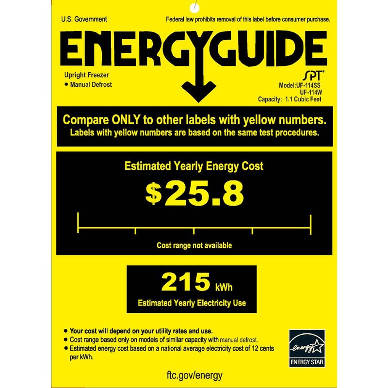 SPT UF-114SS Upright Freezer, Stainless Steel, 1.1 Cubic Feet